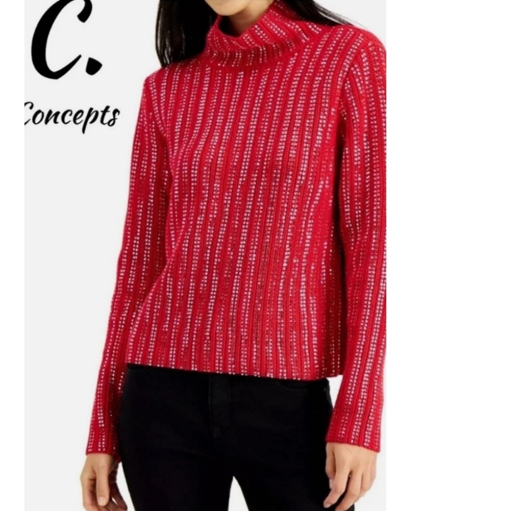 INC International Concepts Red Bling Holiday Turtleneck Sweater NWT $99.50